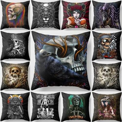 Hollween switch skeleton birds pattern pillow case short plush square thick high quality pillow cover size 45cm by 45cm