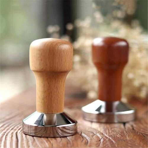 Food Grade 51/53/58mm Coffee Tamper Beech Wood Handle Espresso maker Grinder Handmade High Quality Coffee Powder Hammer