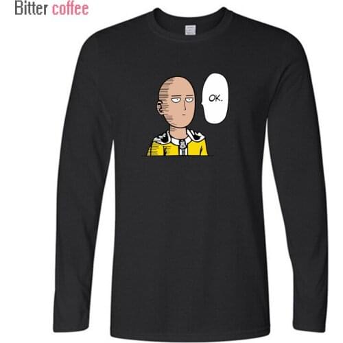 Hot Sale NEW Anime One Punch Man OK Digital Printed T Shirt 100% Combed Cotton Casual Tee Long Sleeve Men Tops Tees