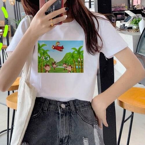 Women Tshirt Graphic Cartoon Monkey Print Summer Fashion White Tshirt Casual Women T shirt Streetwear Top Tees Clothing Oversize