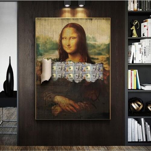 Graffiti Mona Lisa Money Art Canvas Print Painting Modern Funny Wall Picture Abstract Living Room Home Decoration Poster
