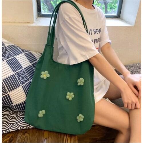 Women Canvas Shoulder Bags Large Capacity Daisy Flowers Handbags Tote Korea Janpanese Eco Cloth Reusable Shopping Bags