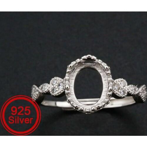 6x8MM Oval Bezel Ring Settings Antiqued Style Flower Frame Solid 925 Sterling Silver DIY Adjustable Ring for Gemstone 1222044