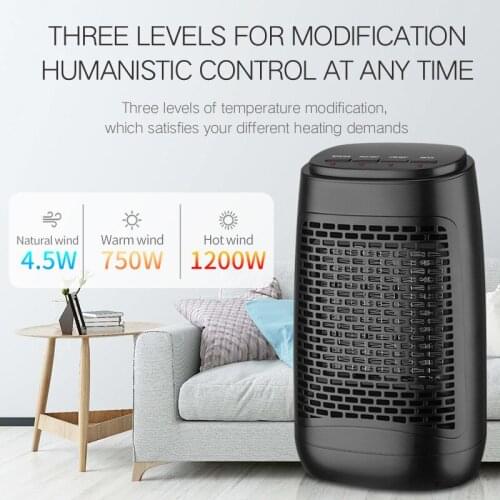 Air Space Mini Portable Electric PTC Ceramic Home Heaters with Tip-over Protect Edroom Office Desk Buttons Control Heater Fan