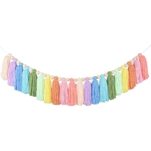 Colorful Tassel Garland Banner With Wood Bead Colorful Rainbow Tassel Garland Colorful Party Backdrop For Bedroom Nursery Party