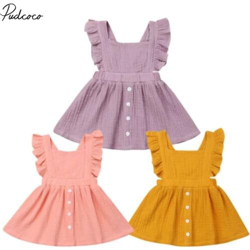 Summer Toddler Baby Girl Solid Ruffle Princess Party Dress Clothes Outfits Dress Princess Party Tutu Dresses Sunsuit
