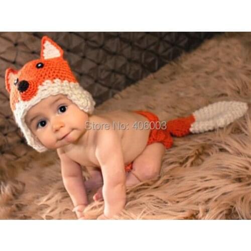 Hot sale fox handmade crochet hat photo prop baby sets photography baby clothes