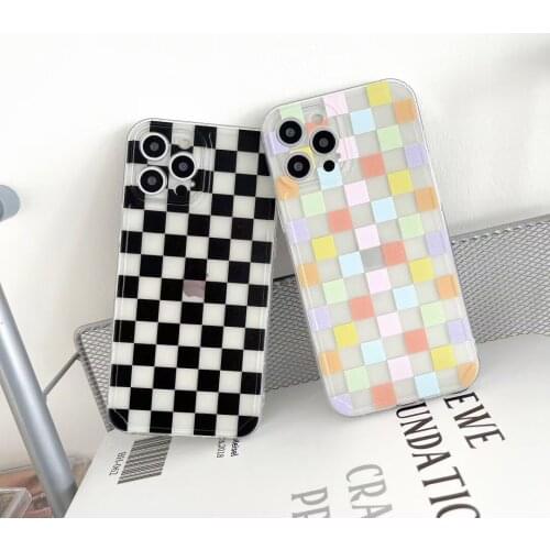 Fashion Color Square Mosaic Phone Case For iphone 11 12 Pro Max Mini X XS Max XR 7 8 6 Plus SE 2020 Luxury silicone Clear Cover