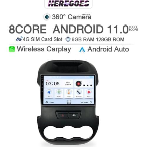 Carplay 9" Android 10.0 Car Radio Multimedia VIdeo Player For Ford Ranger Xlt 2011-2016 6G+128Gb Navigation GPS Stereo audio DSP