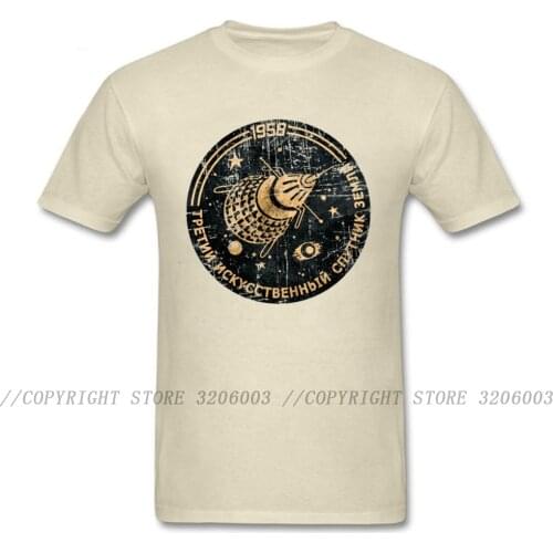 Retro Beige T-shirt Men Tees Shirts CCCP Tshirt Russia Program Sputnik 1 T Shirt USSR Punk Style Tops Oversized Adult Clothing