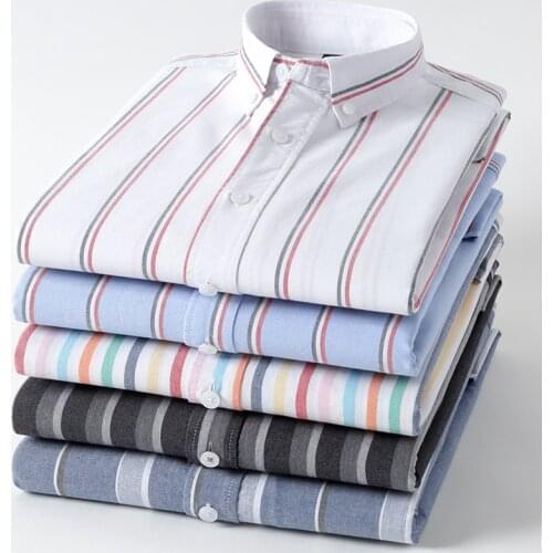 2021 many styles fashion spring new striped shirt cotton oxford youth anti-wrinkle casual cardigan lapel button shirt men
