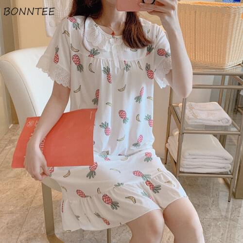 Nightgowns Women Lace Bow Ruffles Harajuku Kawaii Sleepshirt Sexy Ladies Summer Korean Style Home Wear Nighty New Plus Size 3XL