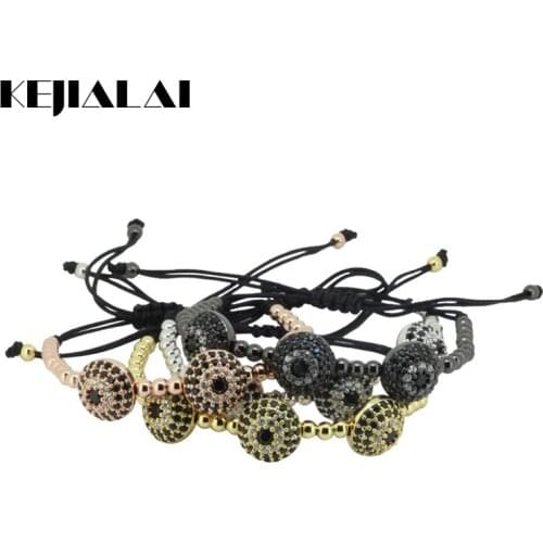 2016 Anil Arjandas New Bracelet 3 Evil Eyes Charms Micro Pave Black Zircon 4mm Beads Braiding Macrame Bracelets Men