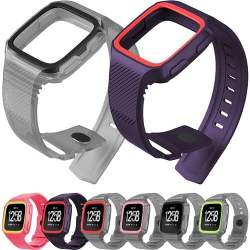 NEW Silicone Sports Strap for Fitbit Versa Two-in-one Semi-transparent Wristband Anti-drop Protective Shell One-piece Strap