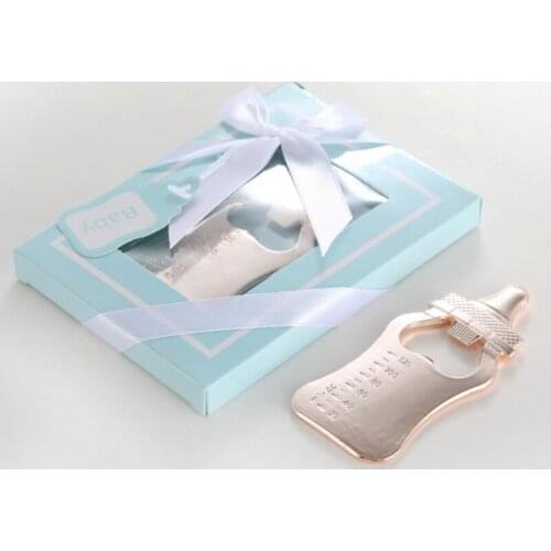 15PCS Gold Nursing Bottle Design Beer Openers in Blue Gift Box Baby Boy Shower Favors Newborn Baptism Gift For Guest