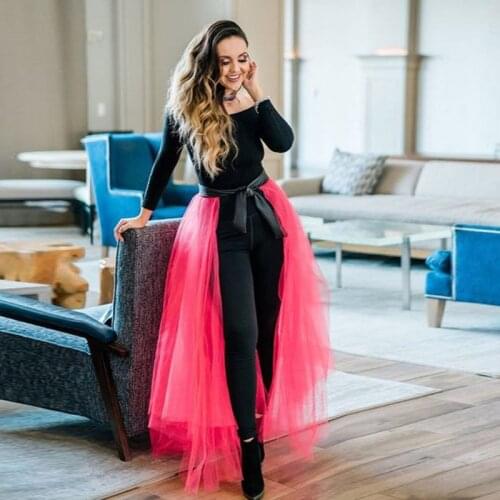 Simpler Long Tulle Overskirt Ribbon Sash Long Tulle Skirts Women Detachable Train Women Maxi Skirt
