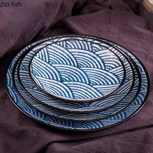 Simple Geometric Ceramic Round Plate Dessert Snack Fruit Plate Household Kitchen Cooking Utensils Kitchen Utensils Porcelain New