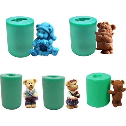 Cute Christmas Bear Silicone Mold Handmade Soap Candle Mold Baking Cake Tools 3D Animal Mould For DIY Crafts Home Decor