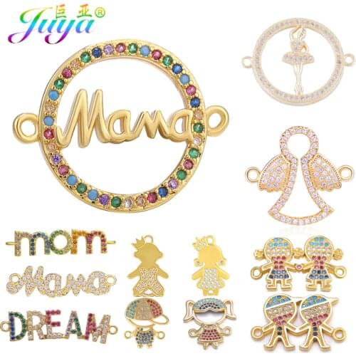 Juya DIY Needlework Jewelry Accessories DREAM MAMA MOM Letters Boy Girl Figures Charm Connectors For Bracelets Earrings Making