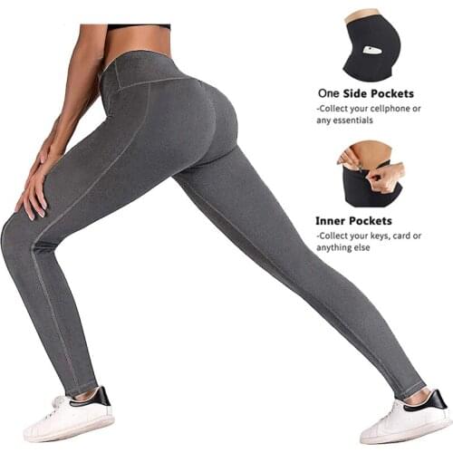 High Waist Sport Pants, Pocket Pants Tummy Control Workout Running 4 Way Stretch Leggings Butt Lifter Slim Fit Leggings
