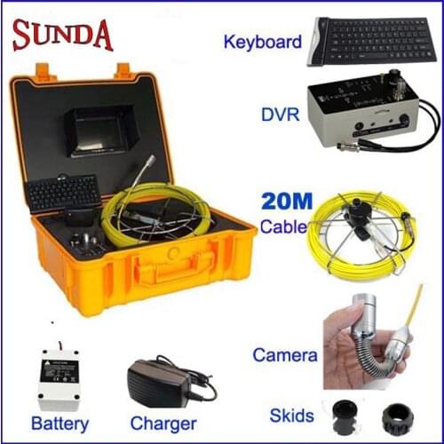 SUNDA drain pipe inspection camera dvr video recording keyboard function 7"LCD monitor ABS yellow box waterproof ip68 20m cable