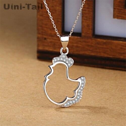 Uini-Tail hot new 925 sterling silver hollow micro-inlaid chicken necklace fashion tide flow cute temperament jewelry ED187