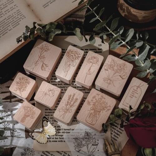 Vintage Flower art tags INS Style stamp DIY wooden rubber stamps for scrapbooking stationery scrapbooking standard stamp