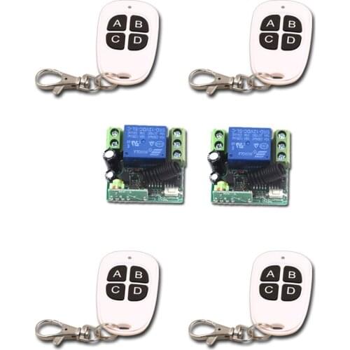 Top Quality Mini 12V Relay 1CH Wireless Remote Control Switch 4Transmitter+2 Receiver with 4Buttons 315/433mhz