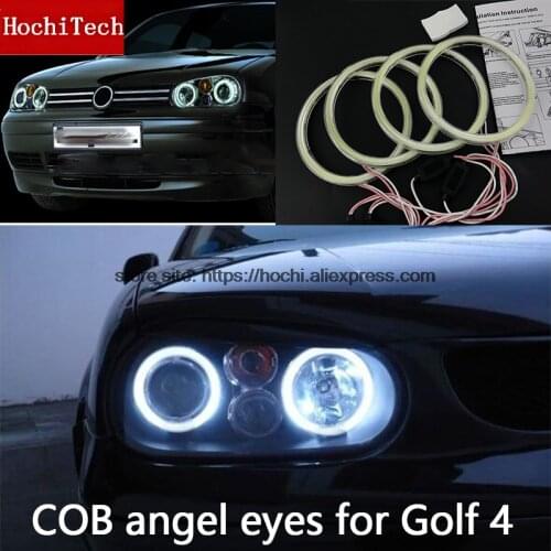 High Quality COB Led Light White Halo Led Angel Eyes Ring For Volkswagen Golf 4 golf4 MK4 R32 VR6 1998-2004 with lens