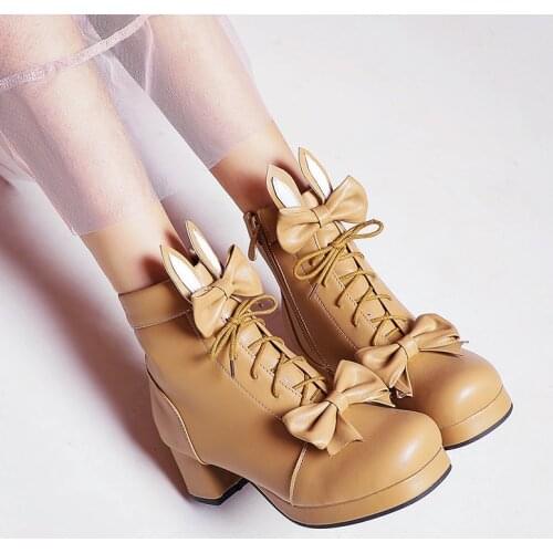 Ladies Ankle Boots Women Shoes Sweet Lace Lolita Lovely Cosplay Platform Ladies High Heels Boots Woman Plus Size 46