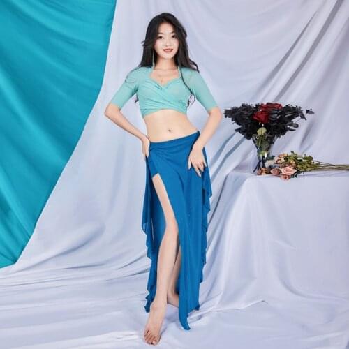 2021 5553 Female Belly Dance Dress Set Women Band Design Tops and High Grade Waist Skirt Latin Dance Skirt for Performance