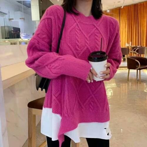 2021 Winter Spring Women Vintage Knitted Sweater Female Long Sleeve Print Oversize Pullovers Streetwear Ladies Outerwear Q17