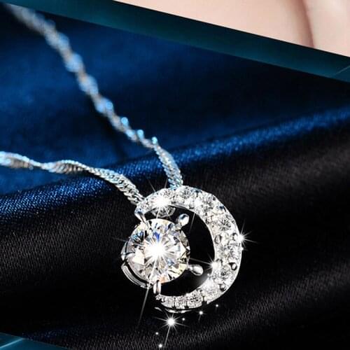 1pc Fashion Silver Color Star Moon Pendant Necklace Women Statement Jewelry Gifts Simple Crystal Star Moon Pendant Choker Chain