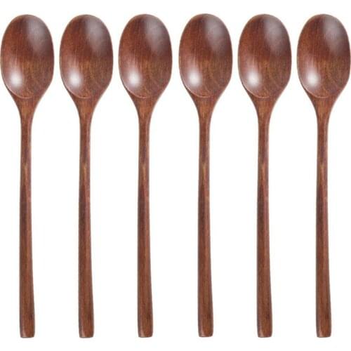 6 Pieces Wooden Spoon for Eating Mixing Stirring Cooking Wood Soup Spoons Long Handle Spoon with Japanese Style Kitchen Utensil