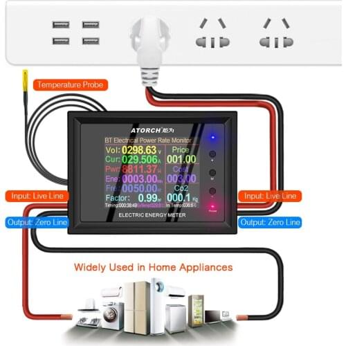 AC 50~300V 30A Electric Energy Tester 2.4-inch Digital Color Screen Current Voltage Power Factor Frequency Energy Meter
