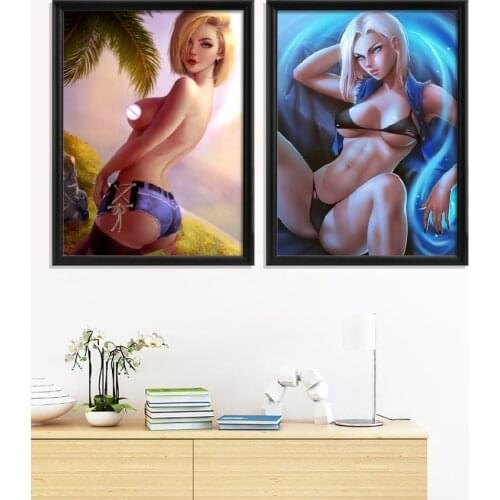 Android 18 Nude Girl Anime Sexy Cartoon Bulma Poster Wall Stiker Home Art Silk Gift Room Decor Prints