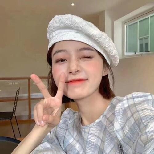 Spring Summer Womens Beret Black White Color Lace Classic Plain Lady Beret Hat Leisure Painter Hat For Girls