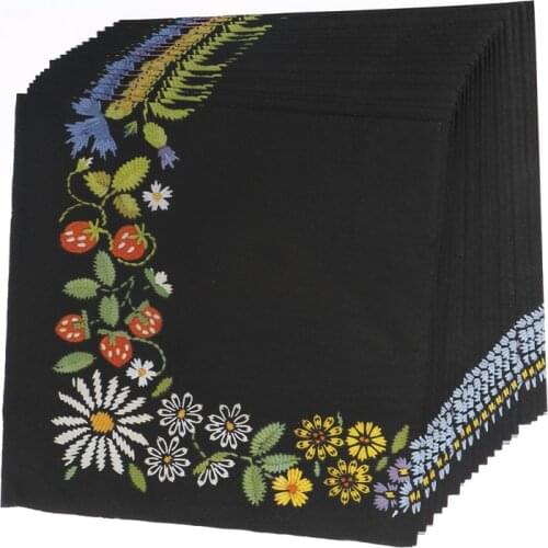 Paper wedding napkins tissue black color print embroidery art handerchief decoupage birthday party cafe decoration mug cup mats