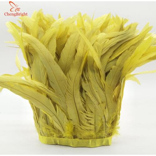 ChengBright 10 Yards Yellow Rooster Tail Feather Trim Coque Feather Trimming Feather For Crafts Dress Skirt Costumes Plumes