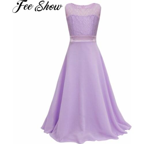 Kids Girls Floral Lace Dress Flower Girl Dress Ball Gown Prom Wedding Bridesmaid Maxi Dress 4-14Y