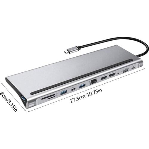 12-In-1 USB Type-C Hub to Dual -Hdmi Rj45 Multi USB 3.0 Power Adapter Docking Station for Laptop Support Pd Transmission G99B