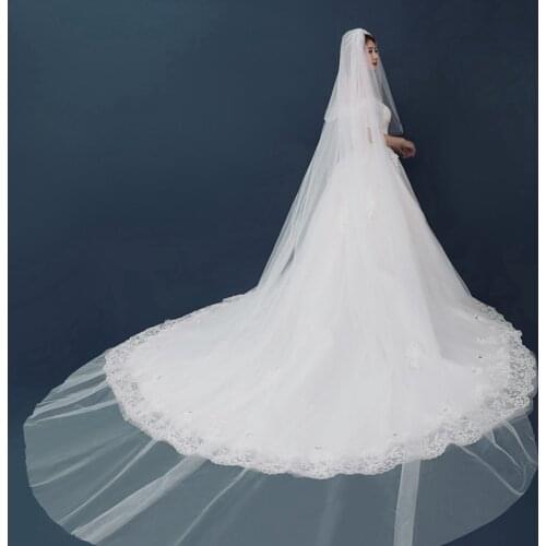 New Arrival Two Layers Tulle Cathedral Wedding veil Ivory Cheap Wedding accessories Mariage Bride veil wedding free shipping