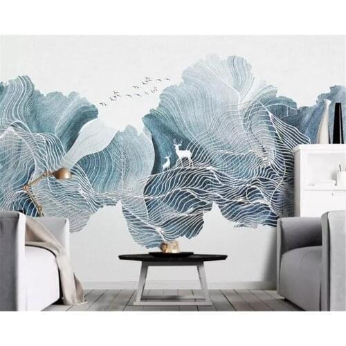 Beibehang Photo wallpaper abstract ink lines landscapes elk forest Modern family background wall decoration 3d wallpaper mural