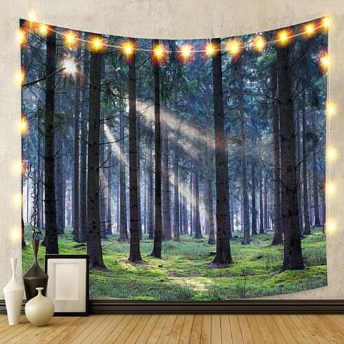 Navy Blue Forest Tapestry Vintage Exotic Summer Plant Nature Frame for Bedroom Photography Wall Decor
