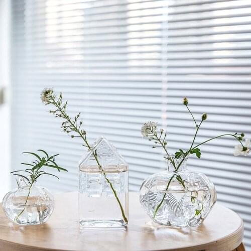 Pomegranate / Mushroom / House Glass Vase Clear Round Globe Planter Terrarium Orb Floral Container for Home Office Decor