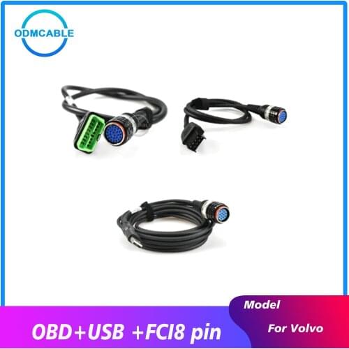 Auto diagnosis cable for volvo vocom truck FCI 8 pin cable OBD II cable for volvo Excavator construction equipment with USB cabl