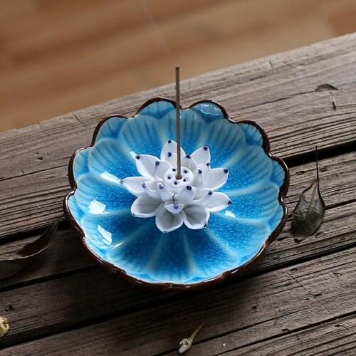 PINNY Jingdezhen Lotus Ceramic Incense Holder Handmade Stick Incense Burner Gifts And Crafts Home Decorations Censer Sandalwood