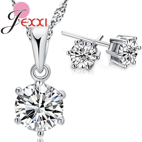Top Quality Wedding Jewelry Set Austria Crystal Stud Earrings Necklace 925 Sterling Silver Pendant Necklace Hot Sale