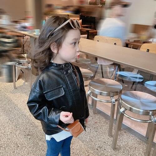 2021 Korea style girls boys pu leather coat autumn cotton fashion full sleeve kids jacket 1-7 years
