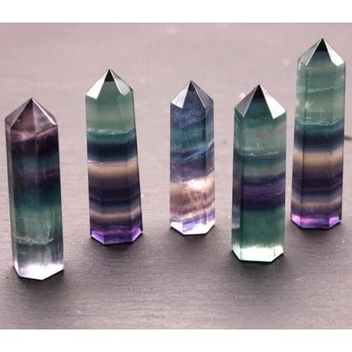 Creative Natural Striped Fluorite Gemstone Crystal Rainbow Stone Bar Gem Ornaments Home Decor Craft Collectibles Gift Wand Point